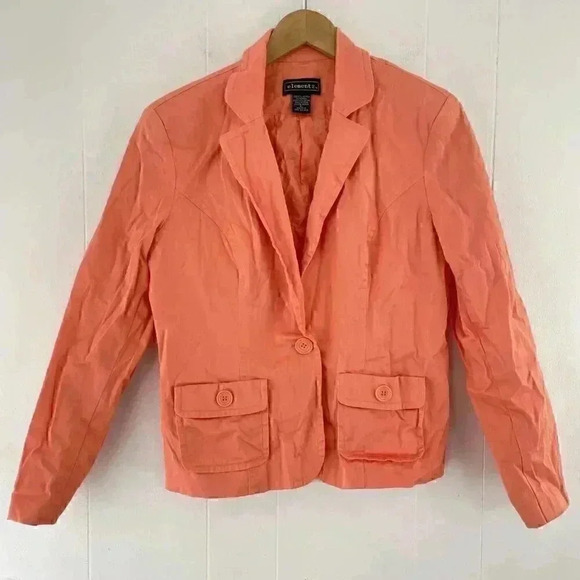 Elementz cotton orange button women's blazer L - Picture 1 of 8